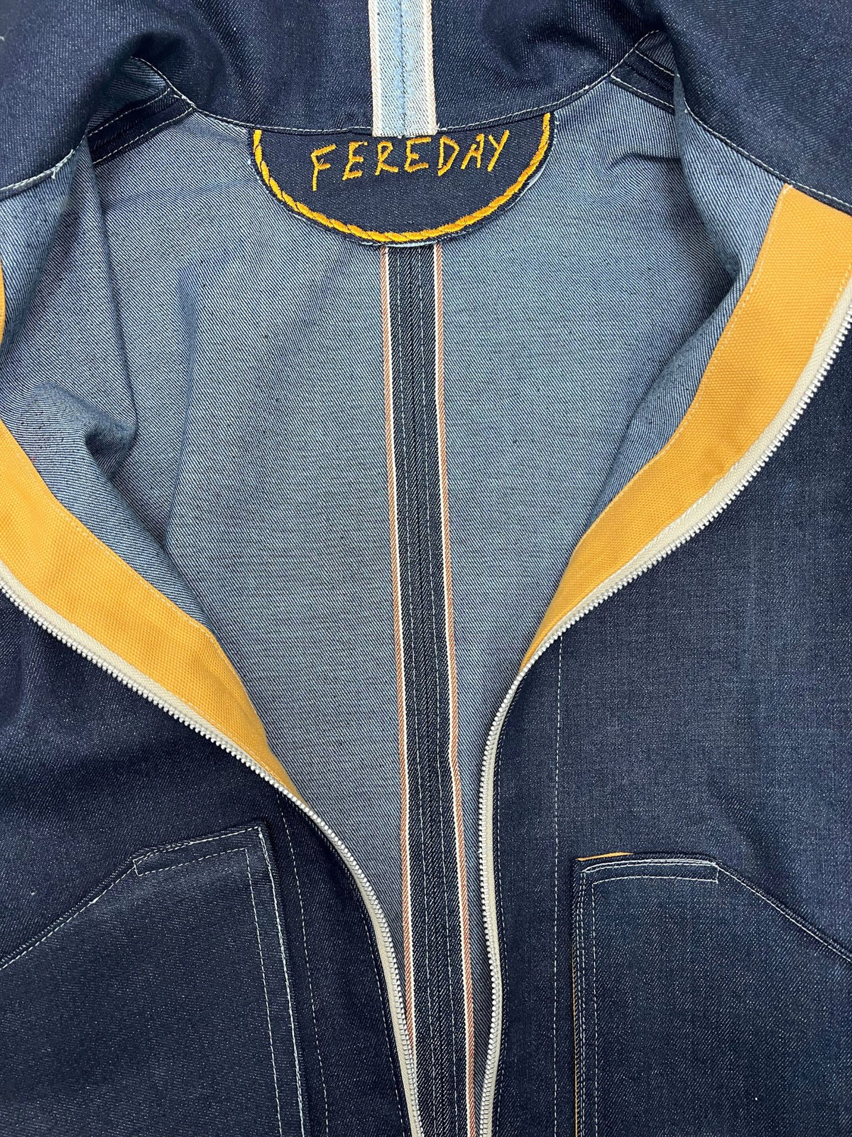 Fereday Selvedge Denim Smock Jacket – Navy / Yellow