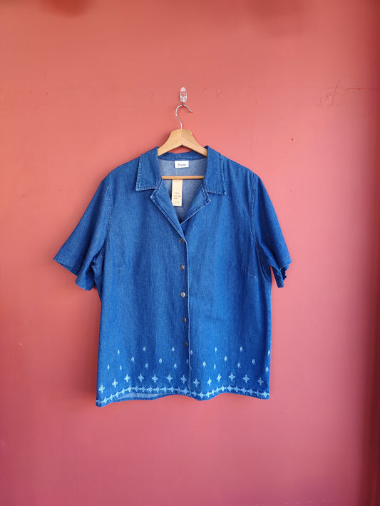 Vintage Flat Collar Denim Shirt XL
